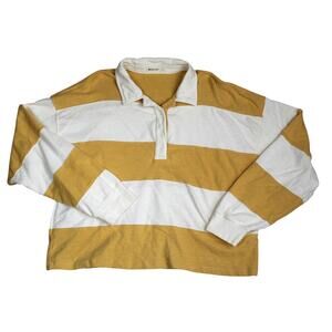 Marine Layer Polo Rugby Shirt Womens Large Yellow White Stripe Crop Preppy